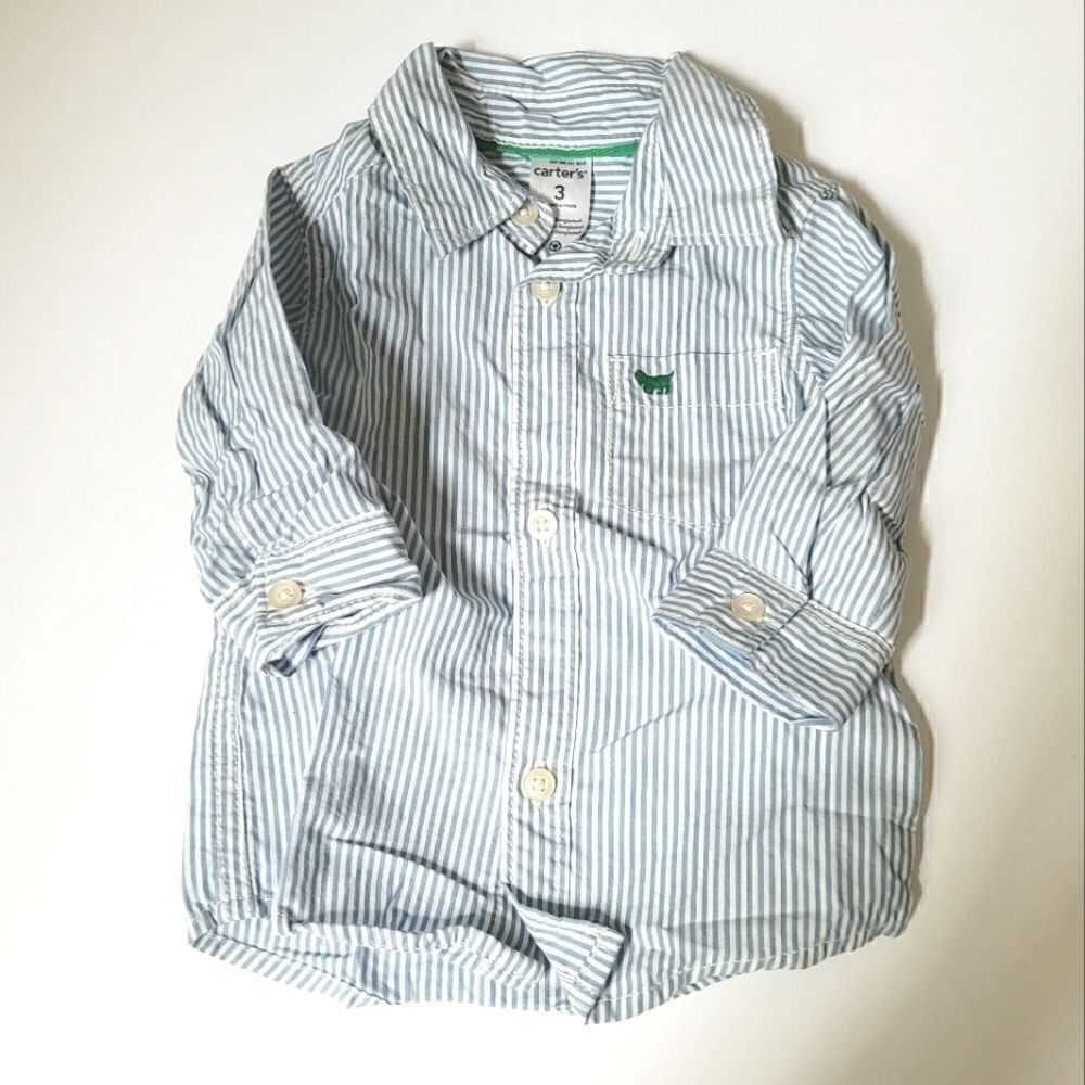 Carter's Striped Blue & White Button Down Shirt Size 3M